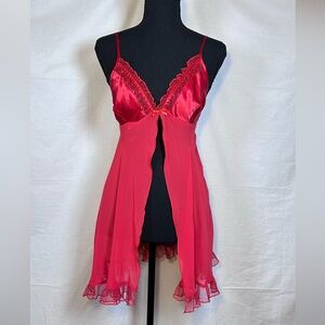 Vintage Y2K California Dynasty Red Babydoll Lingerie Nightgown Small